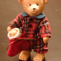 Rare Vintage Russ Teddy Bear Figure Movable Head Limbs Holding Babe In The Hat Christmas Outfit