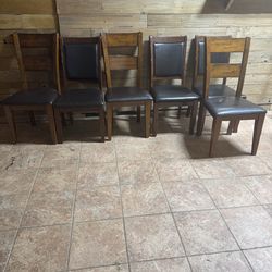 Set of 6 Wooden Dining Chairs – Dark Finish, Cushioned Seats