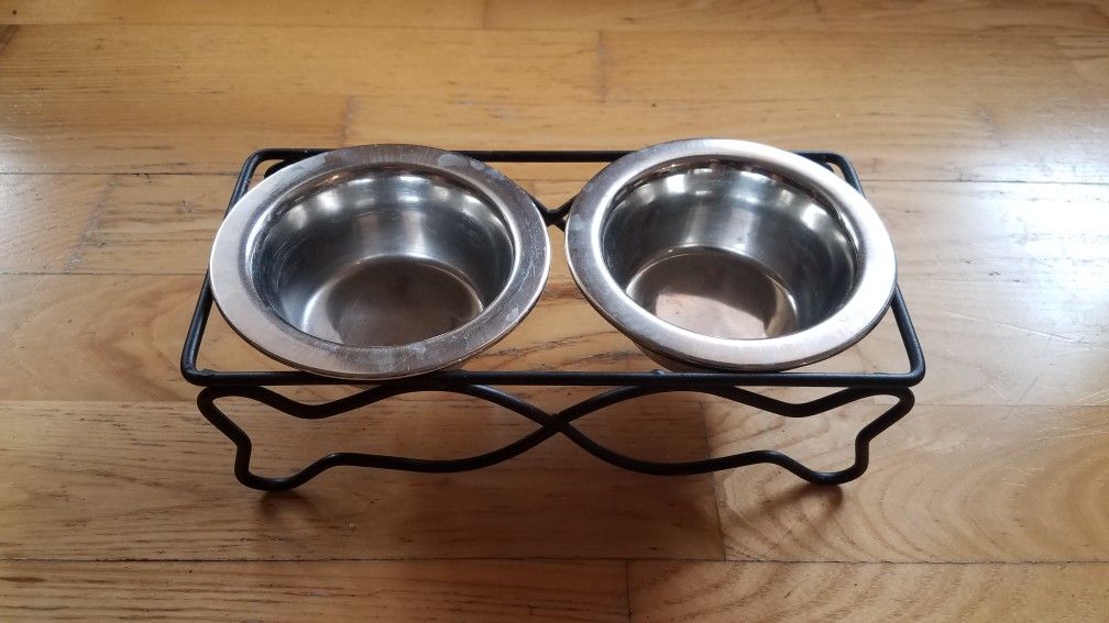 Our Kitten Is All Grown Up So Small Food And Water Bowl with No-Tip Holder For Sale