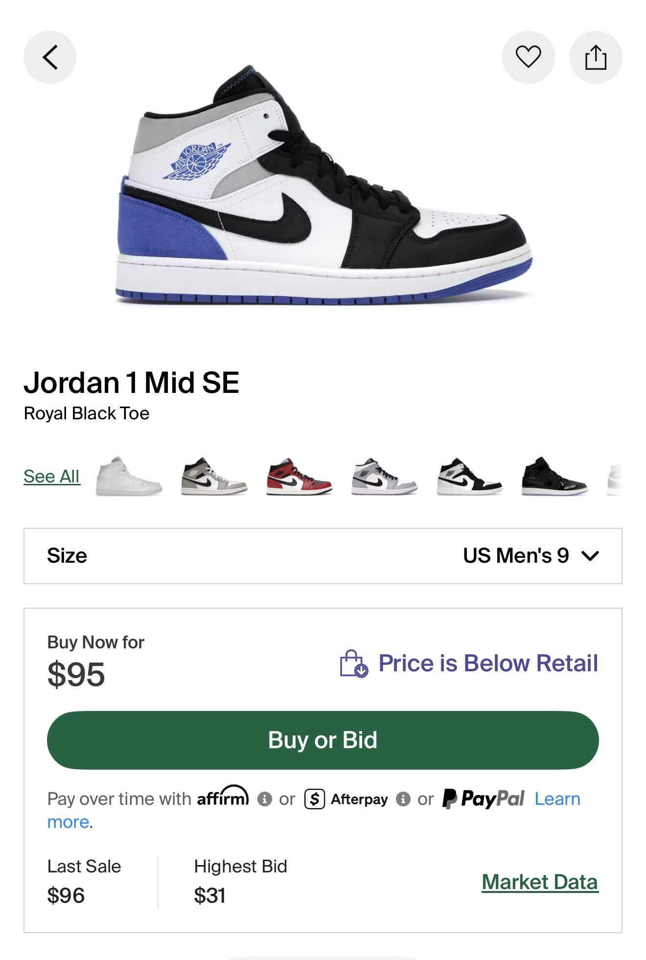 Jordan Mid Royal Black Toe