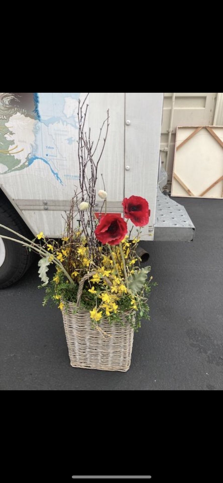 Decorative flower baskets with artificial flowers