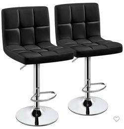 2pcs Adjustable PU Leather Swivel Stool Armless Chairs with Bigger Base-Black