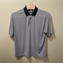 Men’s XL ProDry Lisle Footjoy FJ Navy Blue and White Striped Polo Golf Shirt