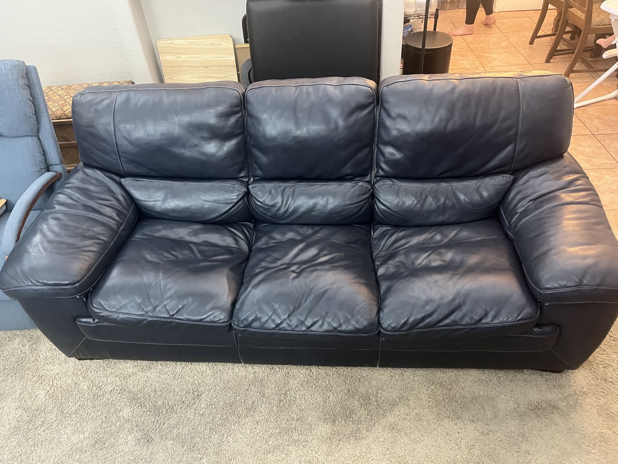 Sofa/Couch || 3-Seat || Navy Blue PU Leather