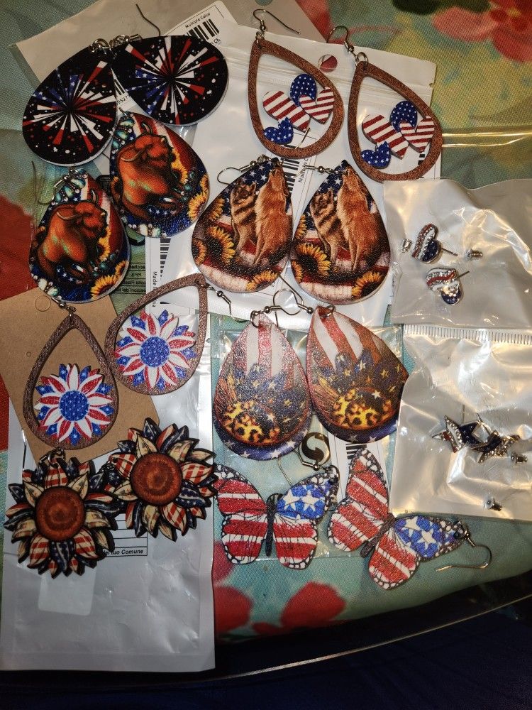 American USA July Red White Blue Earrings