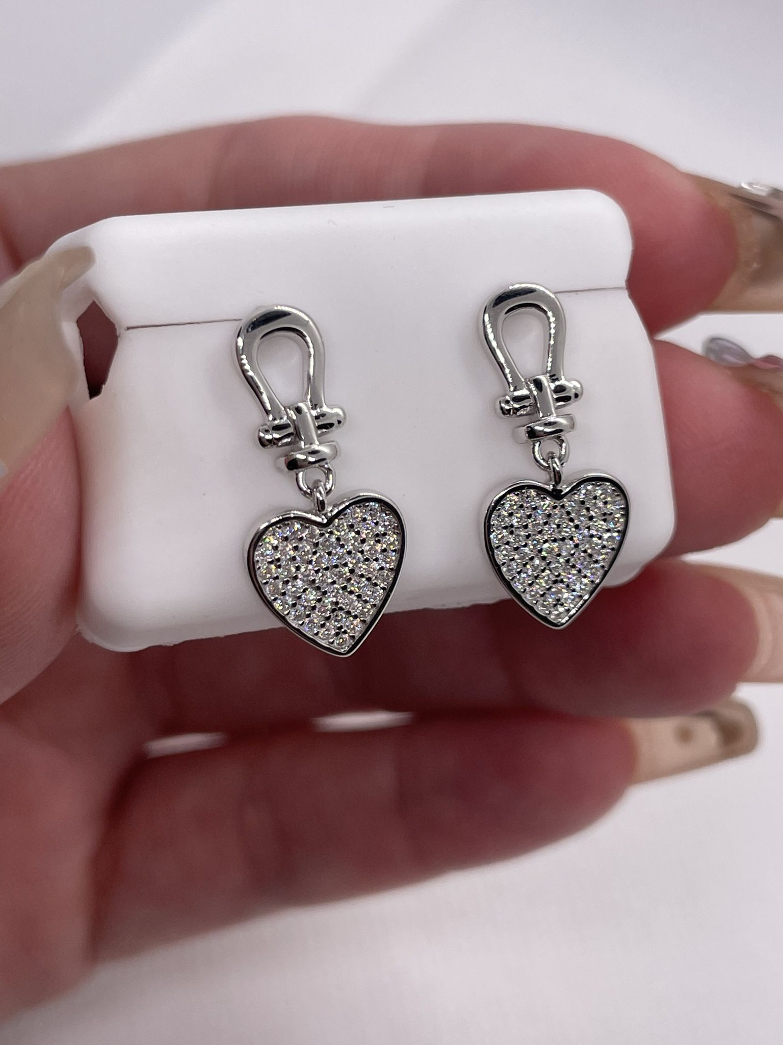 Dangling Heart Earrings - Moissanite Diamonds & 925
