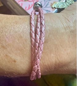 Pandora retired Pink leather Braided Wrap Bracelet ALE S925 20 inches