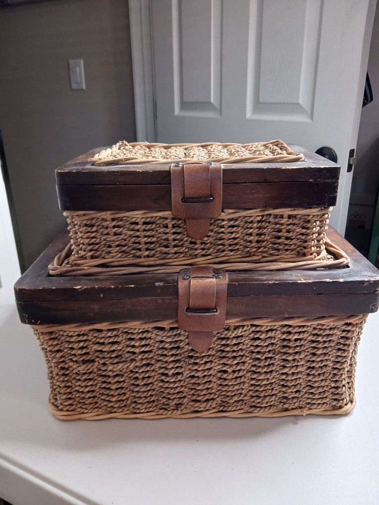 Tricket Storage Stackable Wicker Leather Containers