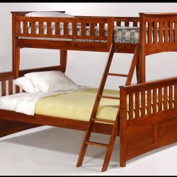 Solid Wood Bunk Bed – Twin Top, Twin or Full Bottom –