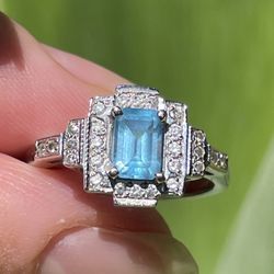 14k Gold Diamond Ring With Blue Topaz