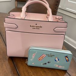 Brand new Kate spade bag and wallet. Bag is medium satchel in chalk pink wallet is large continental in poolside splash. Comes from a smoke free home.