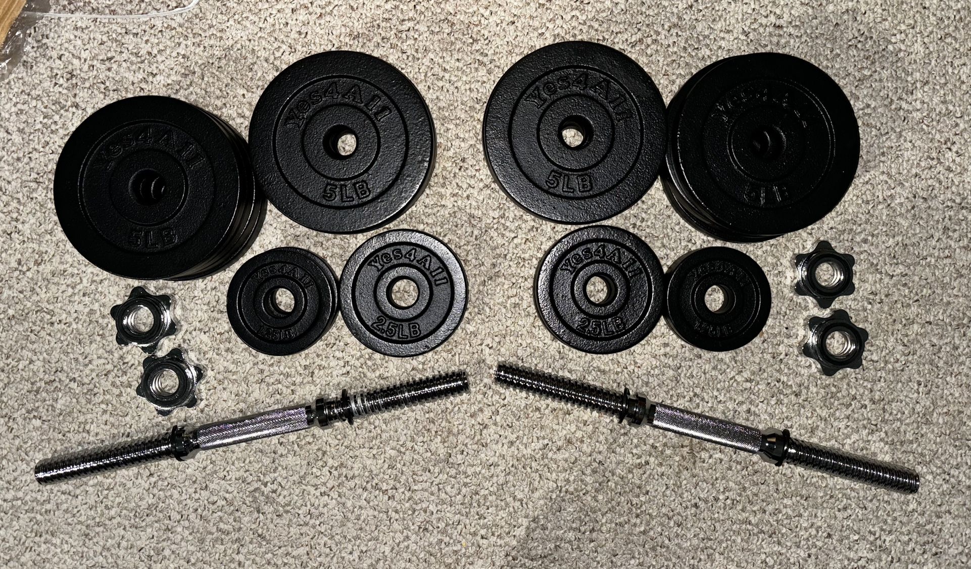 Yes4AIl 105lbs Adjustable Dumbbell Set with Weight Plates, Star Lock Collars/ Connector
