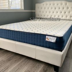 Full White Crystal Button Bed With Ortho Matres !