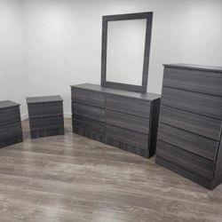Dresser with Mirror, Chest and 2 Nightstands / Cómoda con Espejo, Gavetero y 2 Mesitas de Noche 