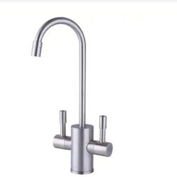 The Ready Hot RH-F560-BN is a dual-lever faucet designed for dispensing both hot and cold water, featuring a brushed nickel finish. $20