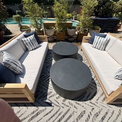 Teak Wood Patio Sofa Set, 2 Sofas, 2 Coffee Tables and New Sunbrella Cushions