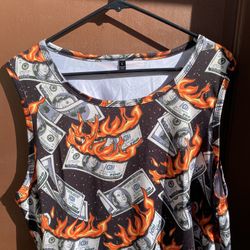 Fire $100 Dollar Money Bills Mens Funny Tank Top L