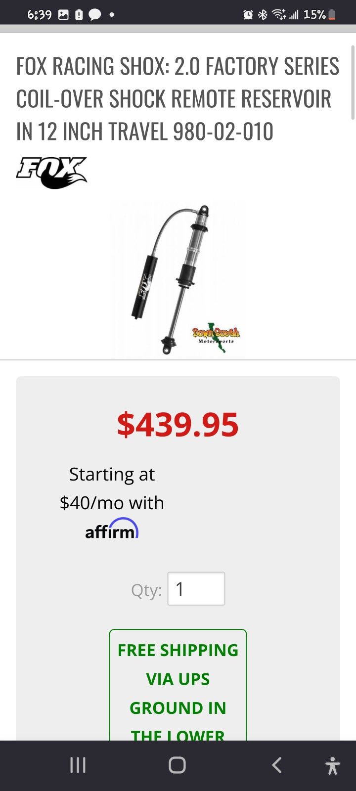 Fox CoilOver Remote Reservoir 980-02-010