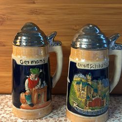 Vintage Beer Stein Mug Salt and Pepper Shakers Stamped Germany