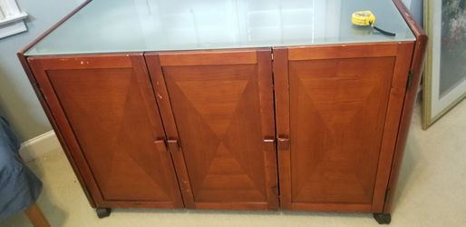 Desk on casters. with frosted glass top