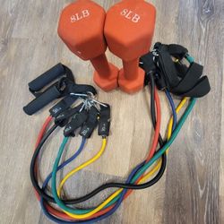 8lb Dumbbells And 10 20 30 40 50lb Resistance Bands