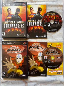 PS2 Justice League Heroes + Avatar The Last Airbender Sony PlayStation 2 Game Lot