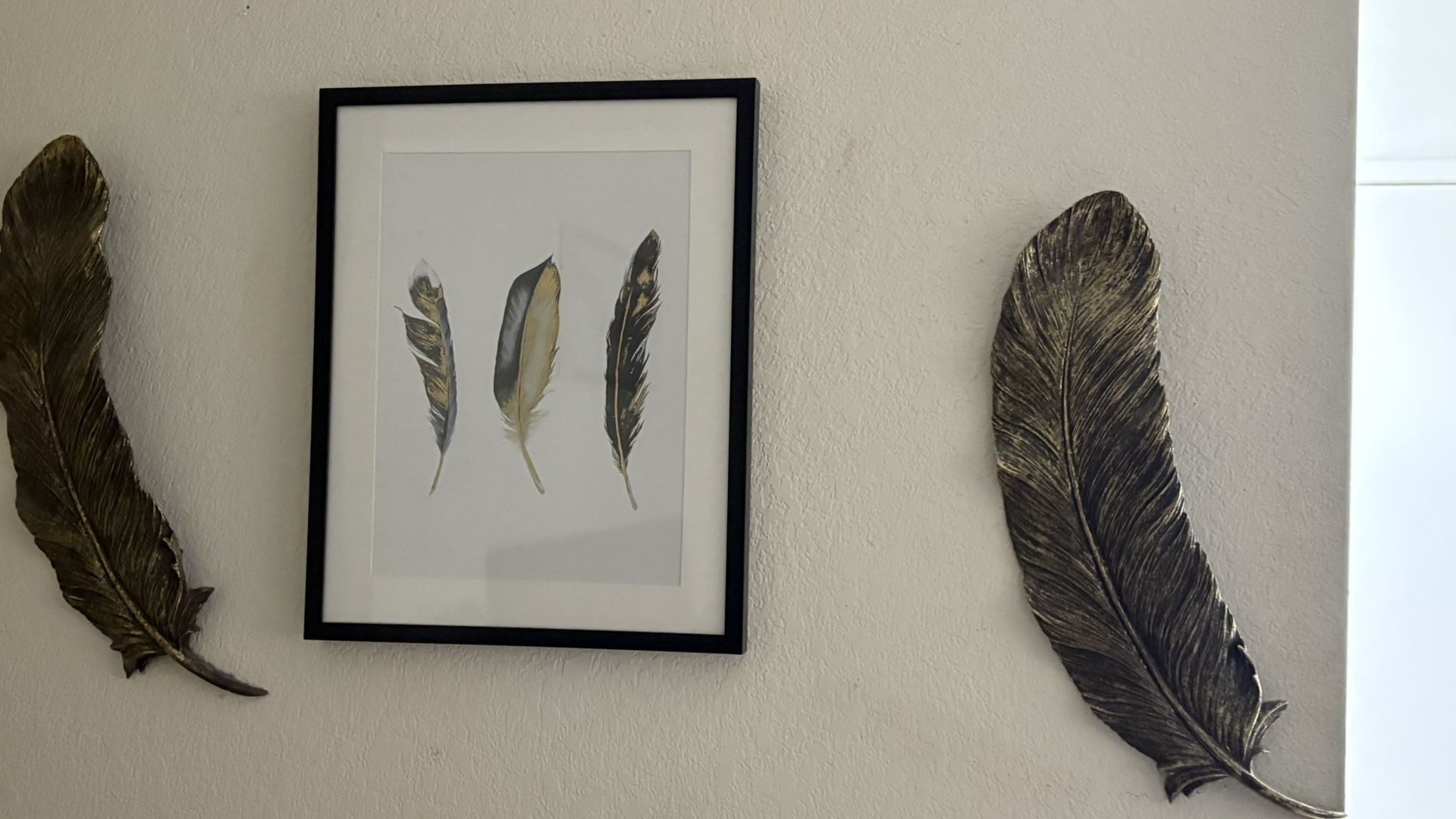 Feather Frame And 2 Gold Feather Decor