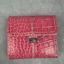 Liz Claiborne Pink Croc Embossed Wallet Trifold Zip Coin Womens