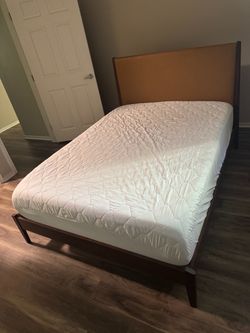 Mid century modern full size bed frame and mattress