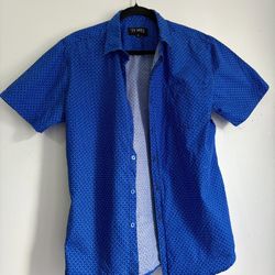 TS MEN Fashion Men’s Short Sleeve Button Up Shirt - Blue Patterned - Size M