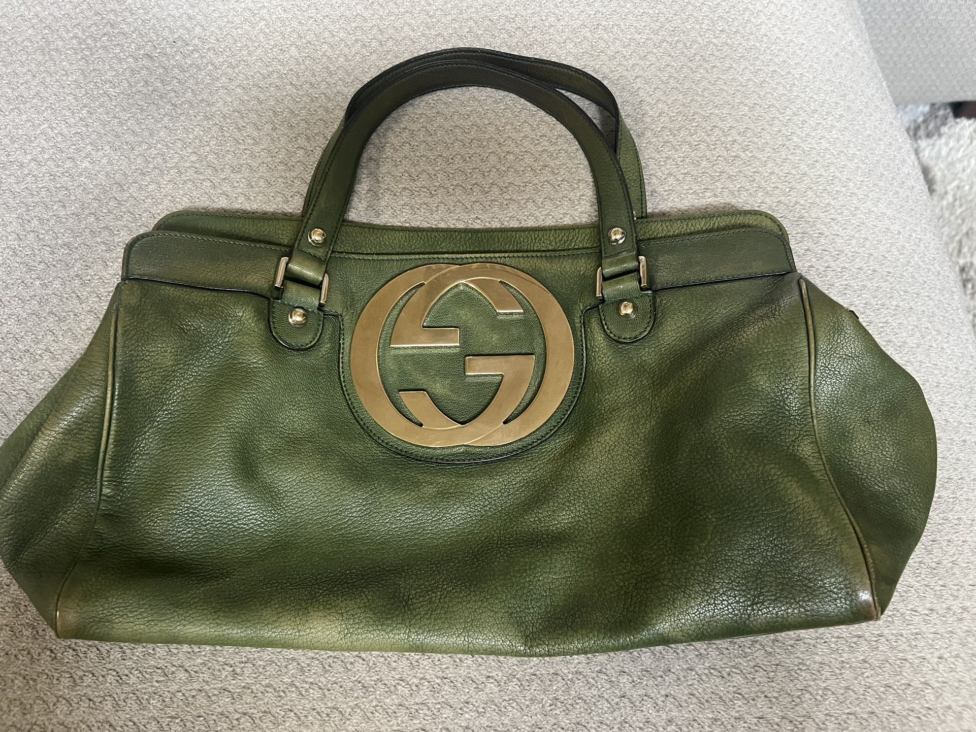 Gucci Green Leather Blondie Satchel Bag Gold And Green Used 