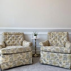 Set of 2 Vintage Floral Skirted Club Chairs
