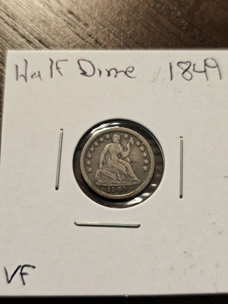 1849 Half Dime Type 2 Stars with Drapery Rare VF+