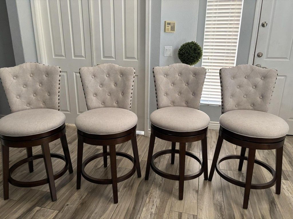 Four Beautiful Counter Height Tufted Swivel Bar Stools 