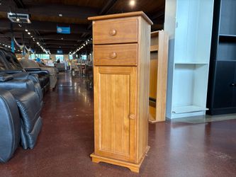 Narrow Light Pine Wood Cabinet with Drawers