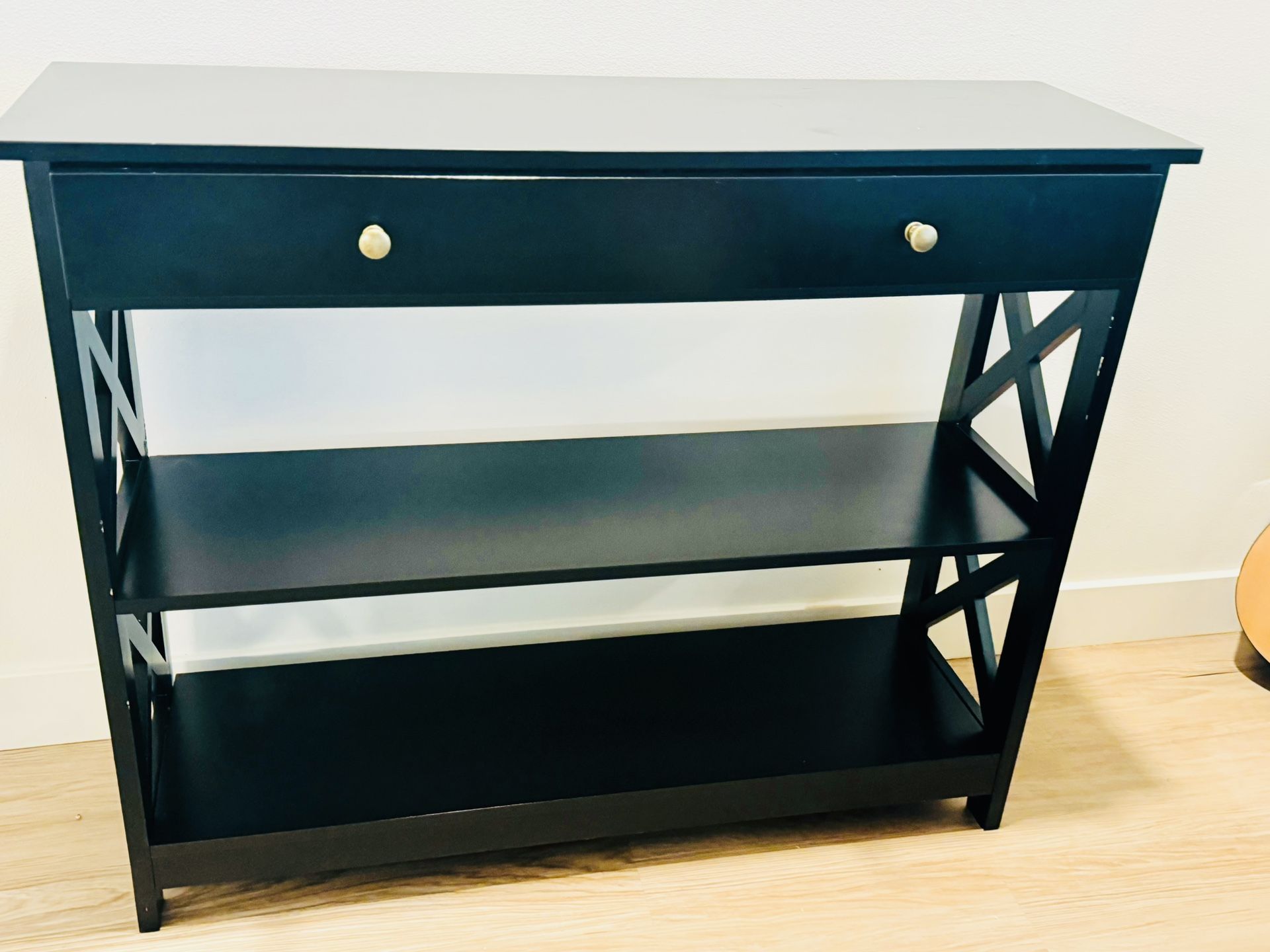 Black End Table With Storage and 2 Tier Shelves 