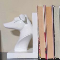 Vintage Whippet Italian Greyhound White Ceramic Bookends 