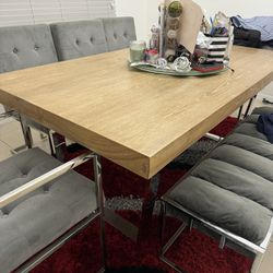 Modern Thick Wood And Metal Frame Dining Room Table Set With 5 Matching Chairs!!!