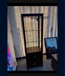 New 22"W*14.1"D*68.6" Wooden Display Cabinet with Light Book Shelves