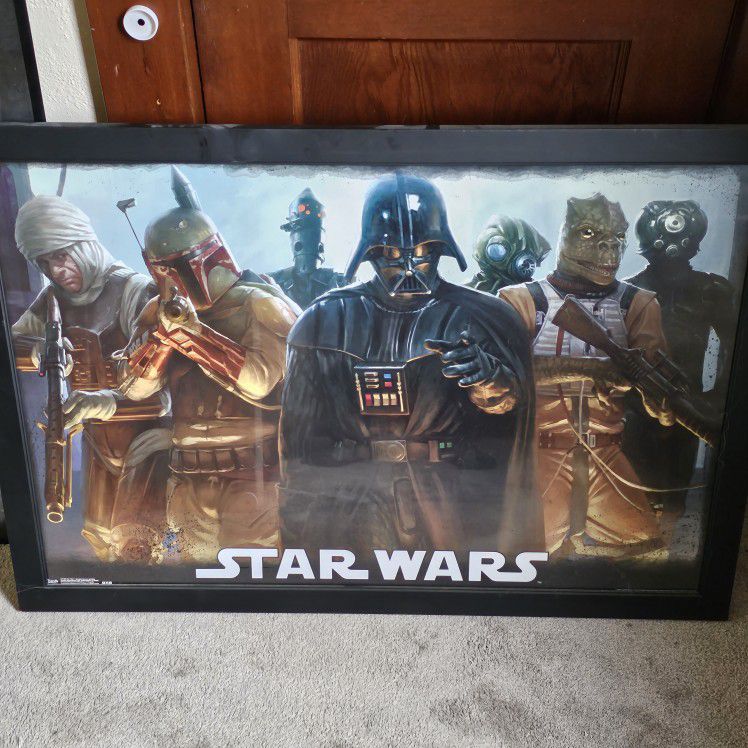 Darth Vader And Bounty Hunters Framed Poster