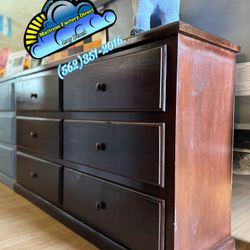 Six Drawer Brown Pinewood Dresser Chest Tv Stand 