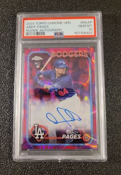 PSA 10 Gem /299 Rc on card Auto Andy Pages 2024 Topps Chrome Mag Purple Lava 💙