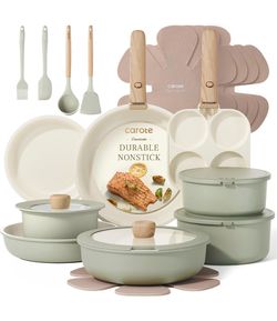 CAROTE - Set of 25 non-stick pots and pans, set of kitchen utensils with detachable handle  Induction Compatible, Dishwasher & Oven Safe, Space Saving
