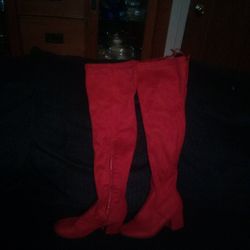 Suede Red High Boots