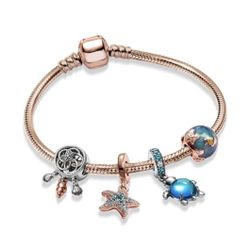 Bracelet RoseGold-Tone sea ocean turtle charm Starfish style of Pandora size 8.3