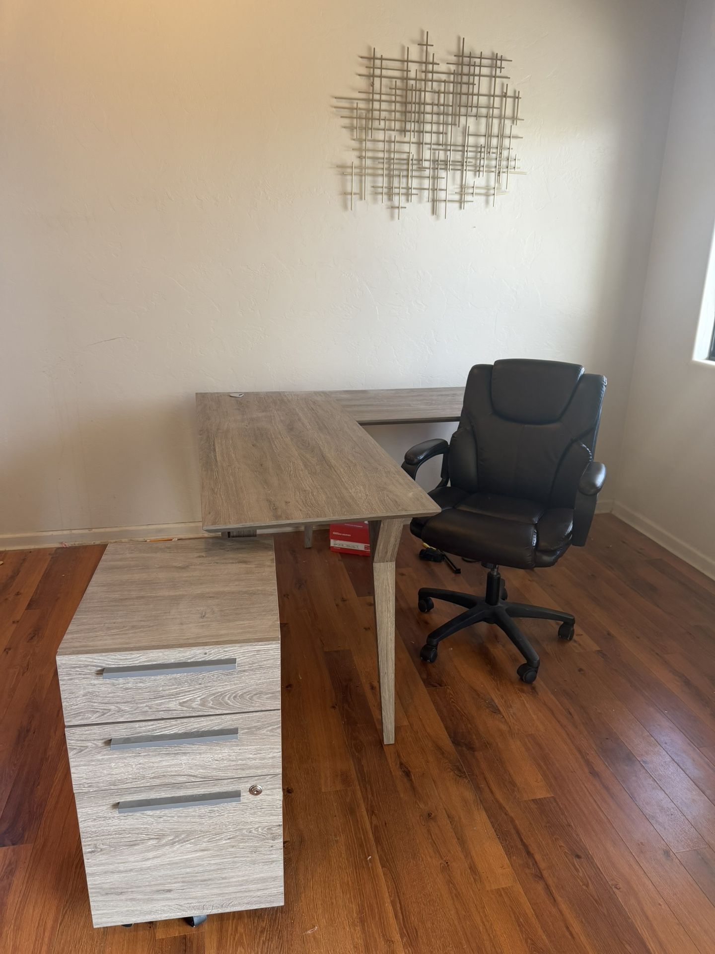 Sectional Desk And Filing Cabinet Chair Included