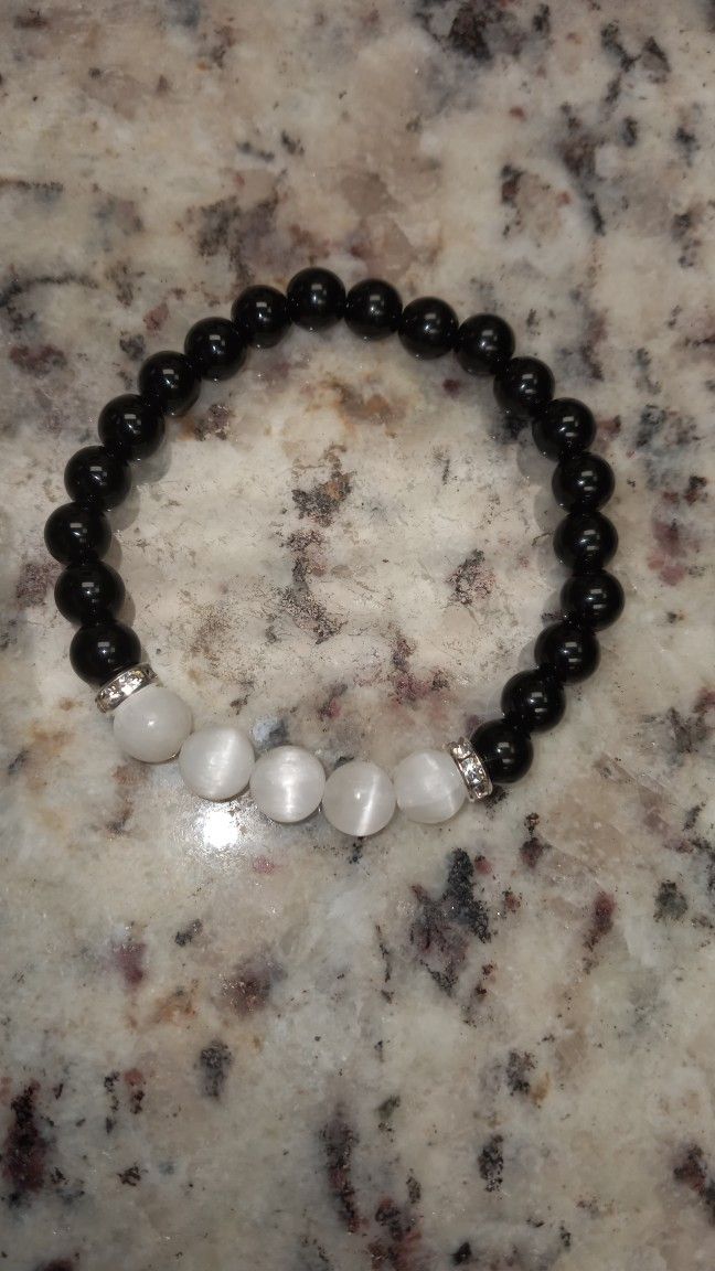 Selenite/black Obsidian Bracelet