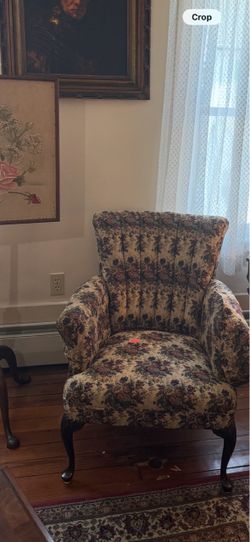 Floral Upholstered Armchair with Cabriole Legs