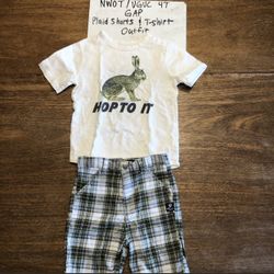 NWOT / VGUC 4T Easter Bunny T-Shirt & Plaid Shorts Outfit