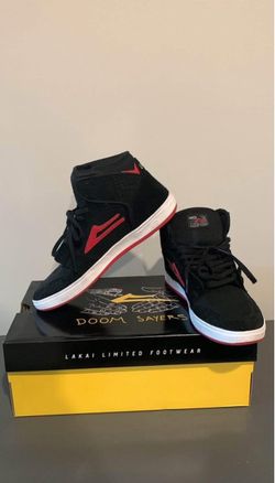 Lakai x Doom Sayers “Telford” Skate Shoes — Black/Red Suede, Men’s 8.5 — DS/New